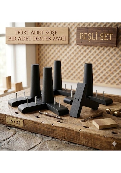 1. Sınıf Gürgen Ağacı Siyah Mobilya Kanepe Koltuk Tv Ünitesi Mobilya Ayakları 5 Li Set Köşe Ayak Ve Destek Ayağı 15 Cm Robot Süpürge Uyumlu