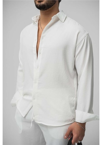 Erkek Oversize Rahat Kalıp Gömlek-pantolon Alt-üst Takım Beyaz