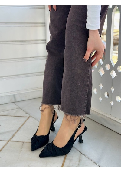 Ervanın Butiği Siyah Süet Bow Fiyonk Detay Kadın Stiletto-6092