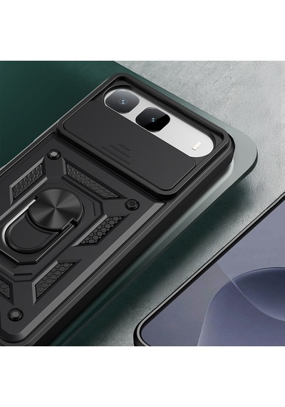 Tecno Spark 40 5g Kılıf Magnetik Standlı Kamera Korumalı Zore Sürgülü Vega Kapak - Siyah