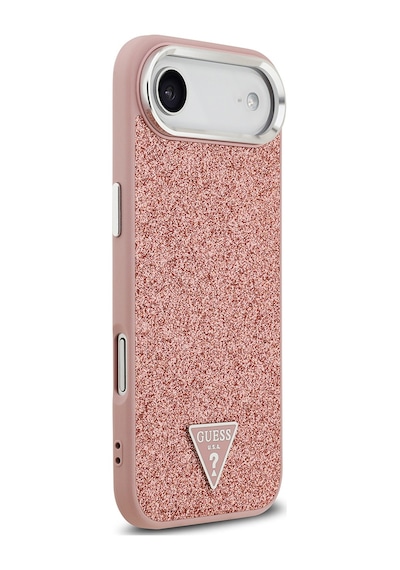 Apple Uyumlu iPhone 17 Air Kılıf Guess Lisanslı M-safeli Metal Kamera Çerçeveli Üçgen Logolu Glitter Pembe Pembe