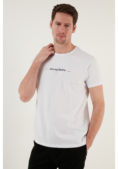 Buratti Pamuklu Slim Fit Bisiklet Yaka Erkek T Shirt 541Wind Beyaz