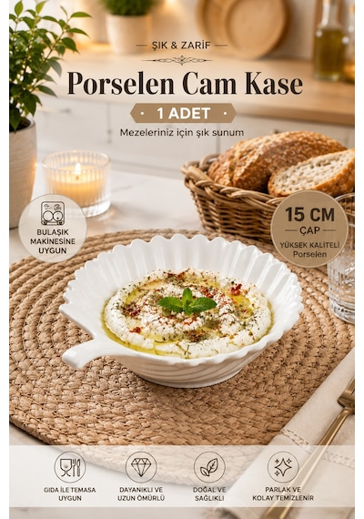 Porsima 1747n Porselen Kase Yaprak Desenli Derin Salata Kase 15cm