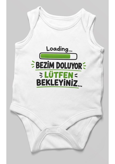 Morivokids Bezim Doluyor Lütfen Bekleyiniz Sıfır Kollu Bebek Zıbını %100 Pamuk Beyaz