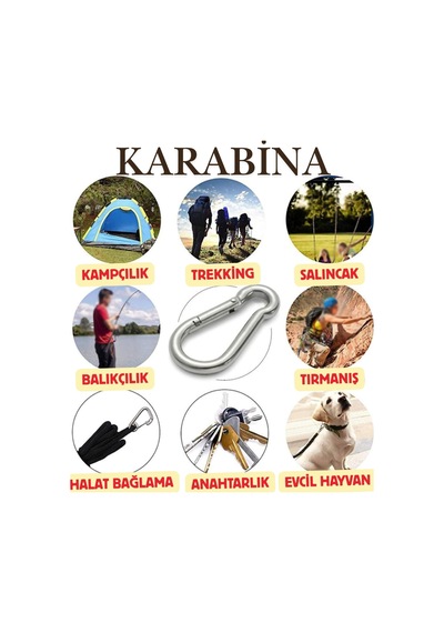 12 Mm Kilitli Karabina Paslanmaz Çelik Karabina Kamp Ekipmanı Tırmanma Dağcılık Salıncak Hamak Askı Gümüş Gümüş