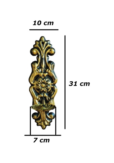 Aju Mumluk Duvar Şamdanı Aplik Ev Bahçe Balkon Ofis Dekorasyonu Özel Tasarım Hediye 31x10cm Eskitme Gold Gold