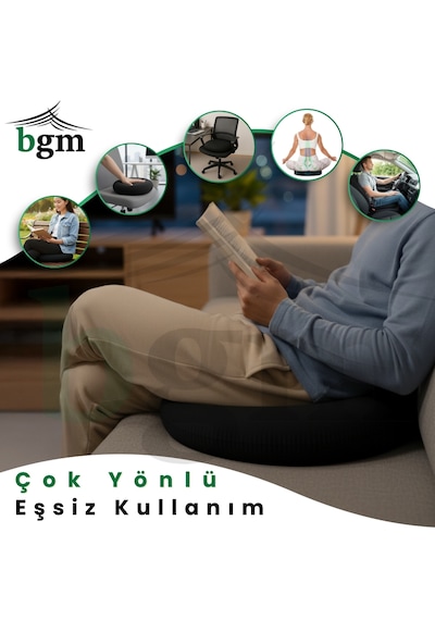 Ortopedik Oturma Simidi Sert Sünger Destekli Yıkanabilir Kılıf, Sert Yapı Ortopedik Yastık Siyah