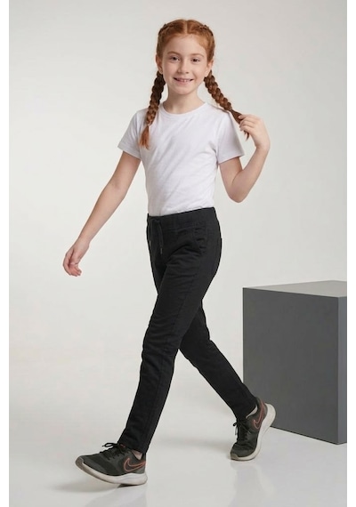 Nacar Store Okul Pantolonu Lastikli Ribana Bel Kanvas Çocuk Pantolonu Okula Dönüş Siyah
