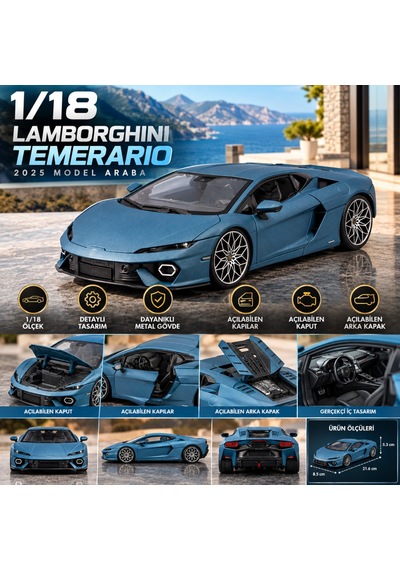 1/18 Lamborghini Temerario 2025 Model Araba Mavi