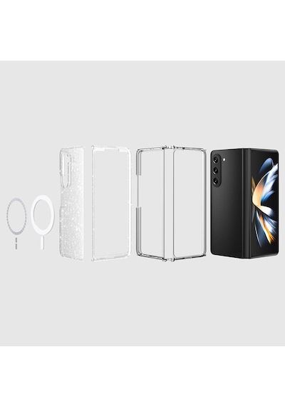 Samsung Galaxy Uyumlu Z Fold 6 Kılıf Magsafe Şarj Özellikli Simli Sert Şeffaf Allstar Kapak Şeffaf