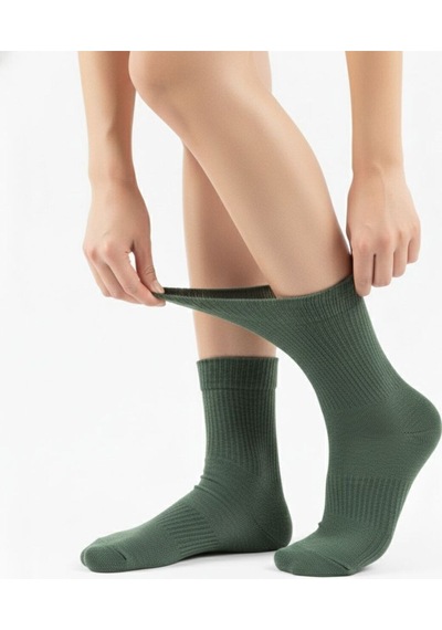 Ozzy Socks Kadın 4 Çift Bambu Lastiksiz Sıkmayan Diabetik Bilek Çorap Haki