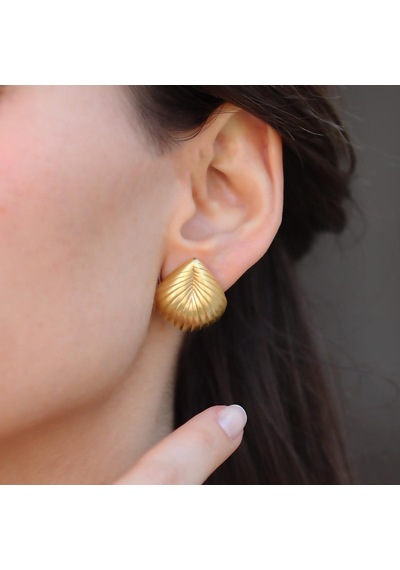 Damla Çizgili Gold Bombeli Gümüş Küpe Gümüş