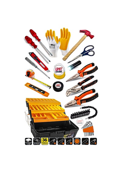Lüks Comboseri 36pcs Full Takım Penseyankeski,tornavida Set,3 Metre ,çekiç,eldiven Combo Seti Takım