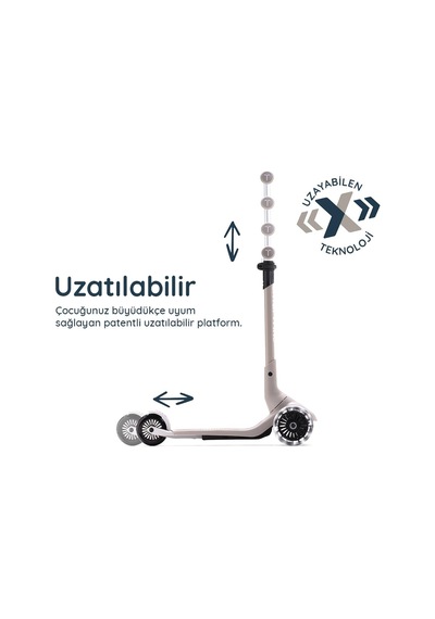 Smartrike Xtend Mini+ 2 Aşamalı Büyüyen Çocuk Scooter 2-9 Yaş Katlanabilir Led Tekerlekli Space Grey