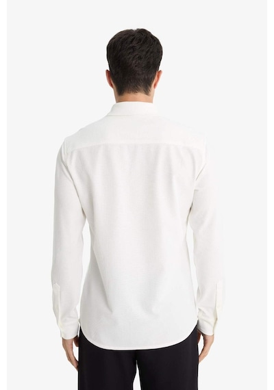 Defacto Slim Fit Dar Kesim Polo Yaka Penye Uzun Kollu Gömlek E9061ax25auwt32 Beyaz