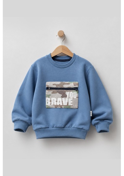 Overdo Kids Erkek Çocuk Kamuflaj Desenli Uzun Kol Sweatshirt Mavi
