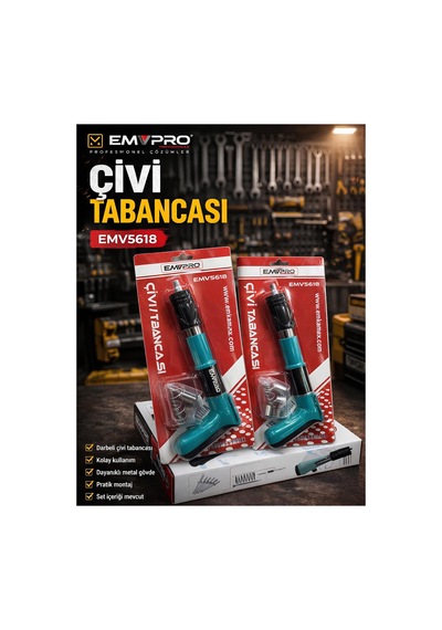 Prohummer Emvpro EMV5618A Mekanik Çivi Tabancası Beton Çelik Çivi Tabancası + 100 Adet Pul Başlı Barutlu Çivi
