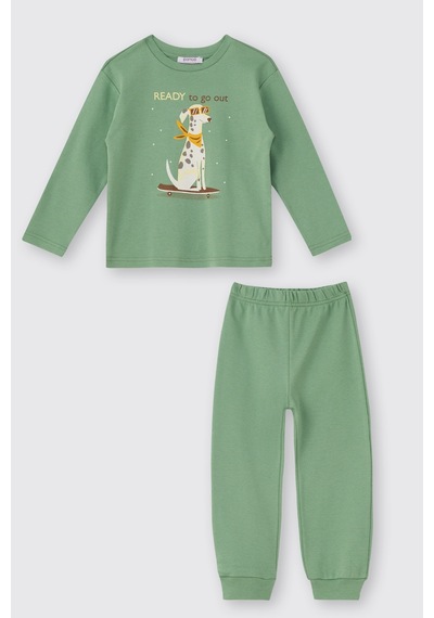 Panço Unisex Çocuk Yeşil Pijama Takımı