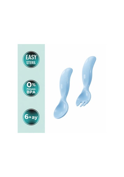 Mamajoo Ergonomik Beslenme Kaşık & Çatal Seti Mavi, 6 Ay+ İkili
