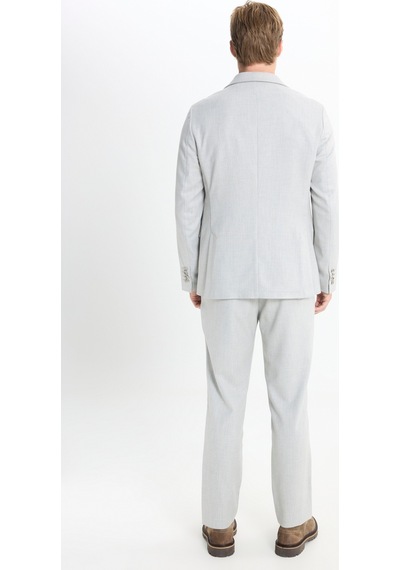 Ac&co Erkek Acık Grı Slim Fit Mono Yaka Çizgili Kapak Cepli Takım Elbise Açık Gri