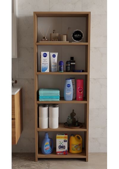 Banyo Çamaşır Dolabı 5 Raflı 150 Cm Çok Amaçlı Saklama Ve Düzenleyici Raf Atlantik Çam