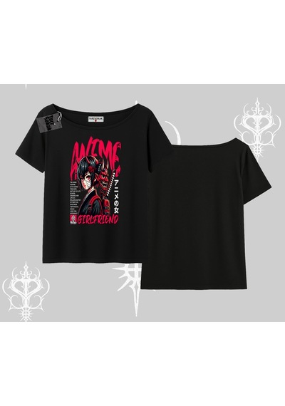 Startmore Startmore Kayık Yaka Tshirt Anime Girlfriend Kırmızı Siyah