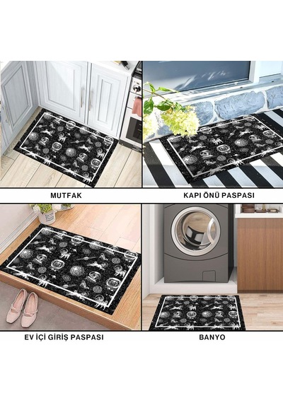 Tasarımlı Dekoratif Kapı Önü Paspas, Dış Mekan/ev İçi/banyo/mutfak/yatak Odası/giriş Paspasları Black Space Çok Renkli