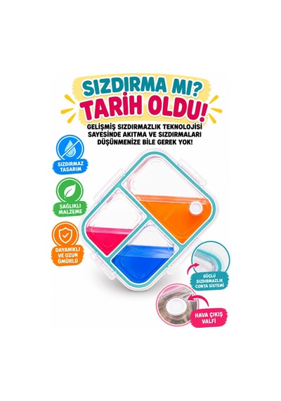 750 Ml Lunchbox Dinazor Desenli Tek Katlı 3 Bölmeli Paslanmaz Çelik Beslenme Kabı- Sefer Tası Mavi