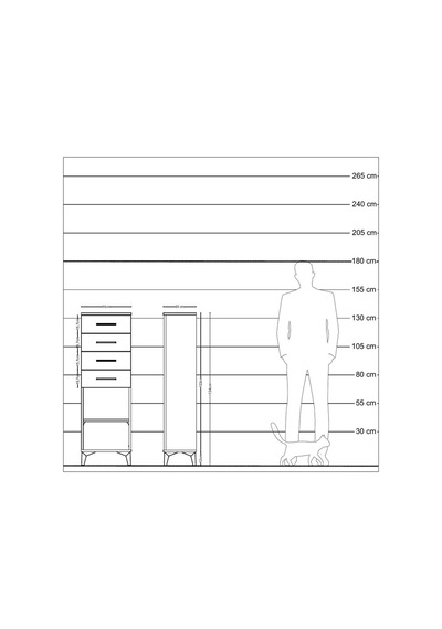 Arges Dolap Tek Raflı 4 Çekmeceli 44x30x134 Çam-çam Çam