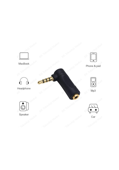 90 Derece Açılı 3.5 MM 4 Kutuplu Erkek-Dişi Ses Uzatma Adaptörü