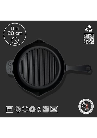 Döküm Yuvarlak Izgara Tava, Metal Kulplu, Konkav Taban, 28 Cm Diğer