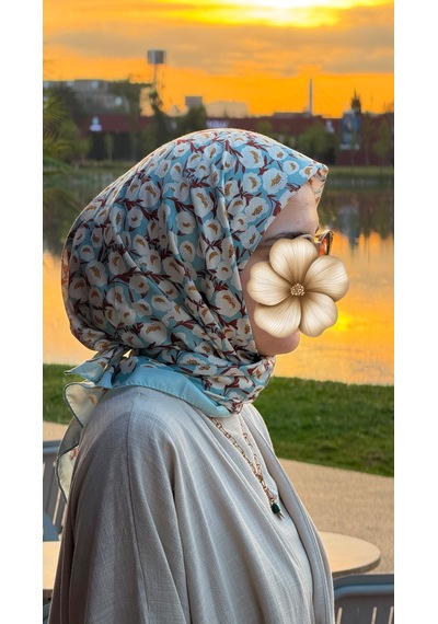 Qalortex Scarf Pamuklu Pera Desen Eşarp - Turkuaz
