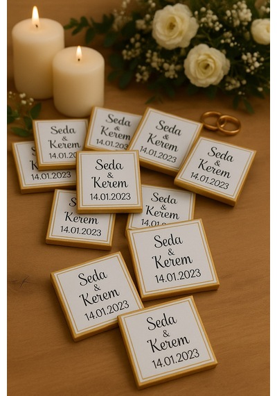 24 Adet Kişiye Özel Stickerlı Sütlü Çikolata - Nikah Hediyesi - Kız İsteme Çikolata - Nişan Sunum