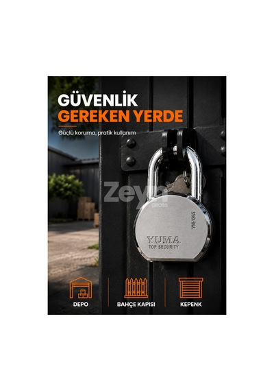 Yuma 65 Mm Kısa Kancalı Çelik Asma Kilit Ym-1265 Anahtarlı Güvenlik Kilidi