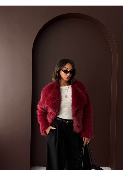 Verymoda Tavşan Tüyü Dügmeli Kaban F1970 Bordo