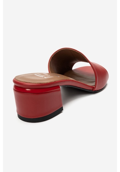 Luvi Shoes Delavıe Kırmızı Cilt Hakiki Deri Kadın Kalın Topuklu Terlik