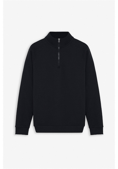 Süvari Siyah Regular Düz Yarım Balıkçı Yaka Sweatshirt Ssw2013700001-s09 Siyah