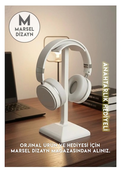 Dekoratif Gamer Kulaklık Standı - Kulaklık Tutucu - Beyaz - 24 Cm