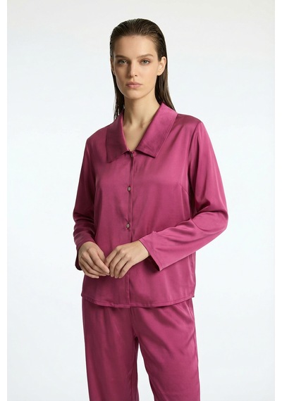 Amoris Vişne Çürüğü Uzun Saten Pijama Takımı
