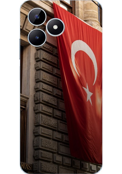 Realme Note 50 Uyumlu Dev Türk Bayrağı Baskılı Silikon Kılıf Renkli
