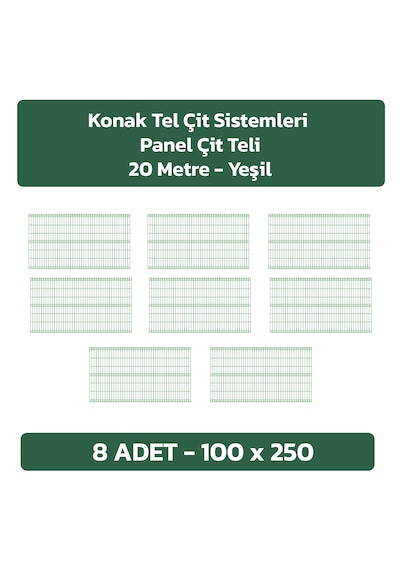 8 Adet Panel Çit Teli 100x250 Cm Yeşil