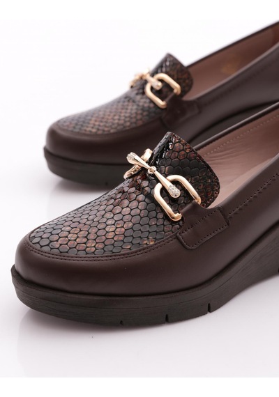 Dgn 1041 Kadin Kalin Taban Comfort Ayakkabi Kahve Yılan