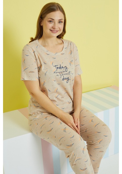 Siyah İnci Curve Büyük Beden Battal Boy Örme Pijama Takımı 24103634 Çok Renkli
