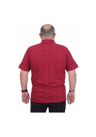 Starbattal Erkek Büyük Beden Polo Yaka Üçgen Baskılı Tişört 24450 Bordo-Bordo