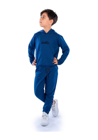 Mnk Baby & Kids Adventure Nakış Kanguru Cepli Kapüşonlu Çocuk Eşofman Mnk10072 Lacivert
