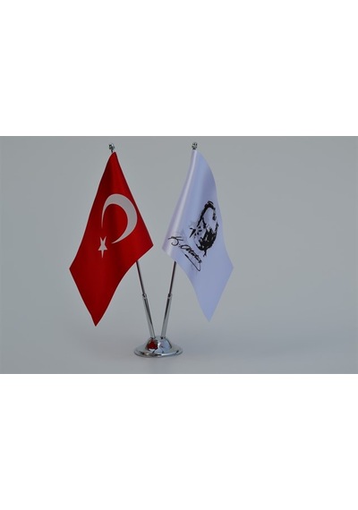 Türk Bayrağı ve Atatürk İmza İkili Masa Bayrak Takımı