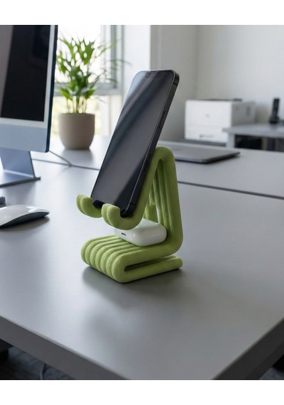 Masaüstü Kaymaz Taban Telefon Ve Tablet Standı - Kulaklık Ve Not Kağıdı Bölmeli-kiremit Yeşil