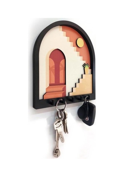 Caju Art & Decoration Turuncu Soyut Merdiven Tasarım 3d Katmanlı Duvar Askısı Anahtarlık Diğer