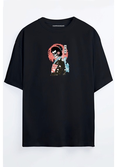 Iskelet Geysa Baskılı Oversize T-shirt Siyah