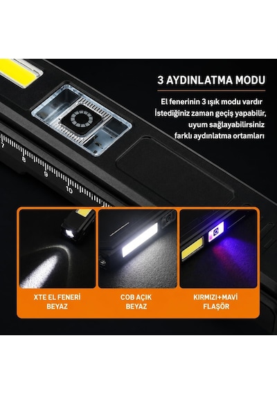 Gold Silver Şarjlı Led Çalışma Lambası, Cob + Xte El Feneri, 180 Ayarlanabilir, Manyetik Tabanlı, Type-c Hızl